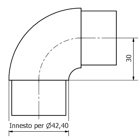 curva a 90° per tubo Ø 42,4 x 2 AISI 304 satinato