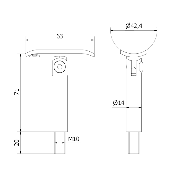 Supporto per corrimano in acciaio inox AISI 304 SATINATO con filetto M10