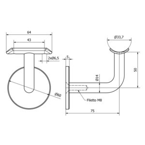 Staffa inox AISI 304 per corrimano diametro 33,7.