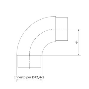 curva a 90° per tubo Ø 42,4 x 2 AISI 304 satinato