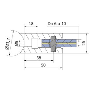 morsetto 40×50 per tubo da Ø 33,7 vetro 6-10 AISI 304 satinato