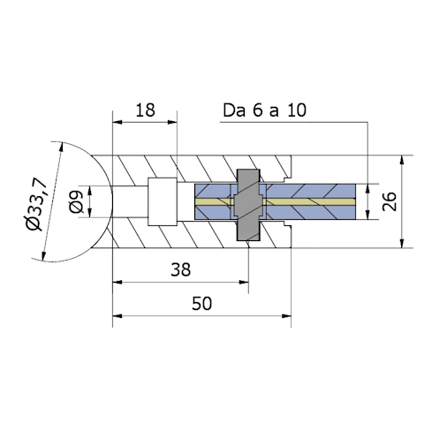 morsetto 40×50 per tubo da Ø 33,7 vetro 6-10 AISI 304 satinato