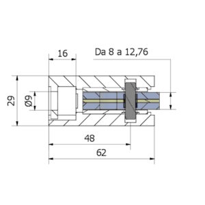 morsetto 45x62 piatto vetro 8-12,76 AISI 304 satinato