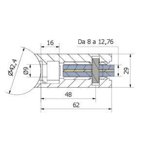 morsetto 45×62 per tubo da Ø 42,4 vetro 8-12,76 AISI 316 satinato