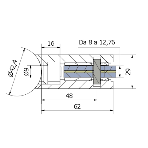 morsetto 45×62 per tubo da Ø 42,4 vetro 8-12,76 AISI 316 satinato