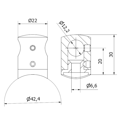 supporto traverse Ø 12 per tubo Ø 42,4 AISI 316 satinato