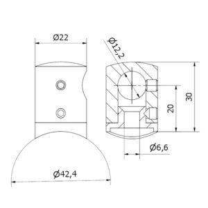 supporto traverse Ø 12 cieco sx tubo Ø 42,4 AISI 316 satinato