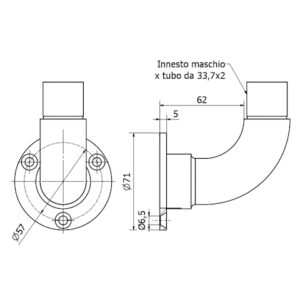 curva a 90° con piastra ø 33,7 x 2 AISI 316 satinato
