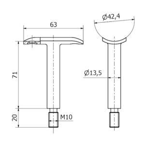 supporto filetto M10 corrimano ø 42,4 AISI 304 satinato