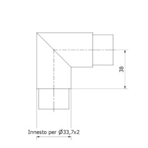 Schema gomito a 90° in acciaio inox AISI 304 satinato