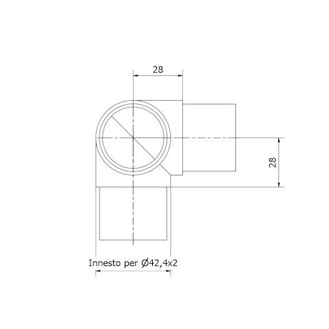 Schema Gomito a 3 vie in acciaio inox AISI 316 satinato