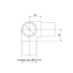 Schema Gomito a 3 vie in acciaio inox AISI 304 satinato