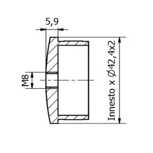 tappo bombato ø 42,4 con filet. M8 AISI 316 satinato