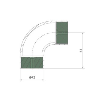 Curva in acciaio inox per corrimano in legno da 42