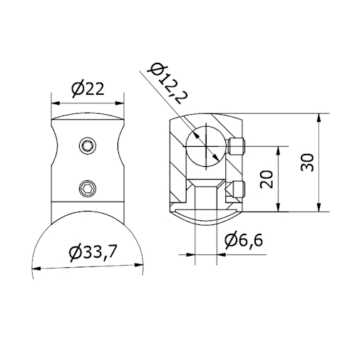 supporto traverse Ø 12 per tubo Ø 33,7 AISI 304 satinato