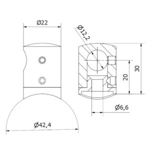 supporto traverse Ø 12 cieco dx tubo Ø 42,4 AISI 304 satinato