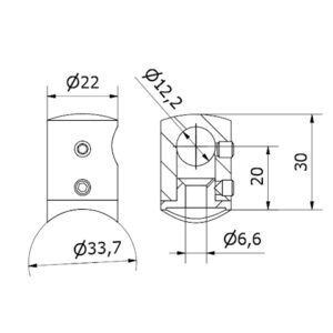 supporto traversa Ø 12 cieco SX tubo Ø 33,7 AISI 304 satinato