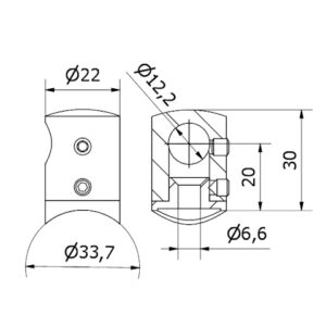 supporto traversa Ø 12 cieco DX tubo Ø 33,7 AISI 304 satinato
