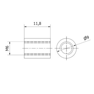 Distanziale inox AISI 304 diametro esterno 9 lunghezza 11,8 foro filettato M6