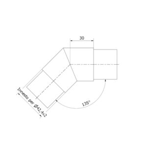 gomito a 135° per tubo Ø 42,4 x 2 AISI 316 satinato