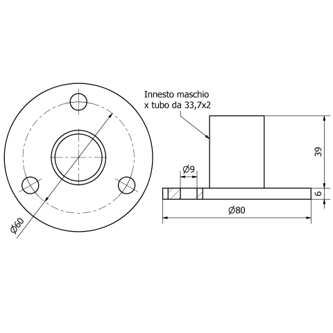 Piastra a terra da 80 aisi 304 per tubo da 33,7