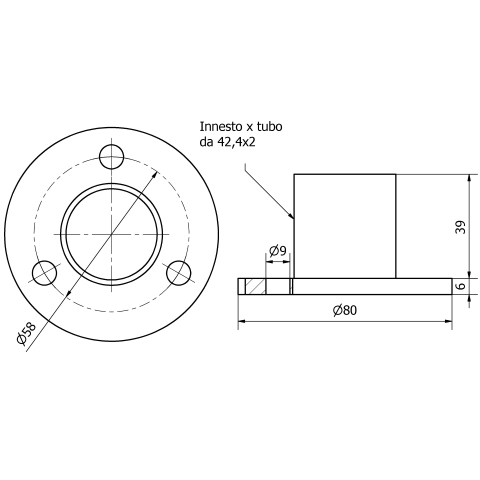 Piastra a terra da 80 aisi 304 per tubo da 42,4