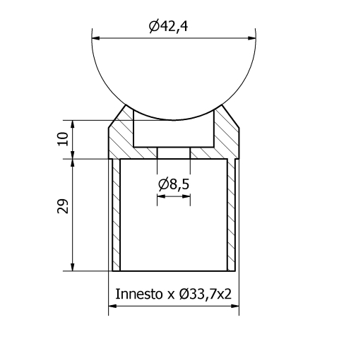 Raccordo a sella inox per tubo da 33,7X2 e montante da 42,4