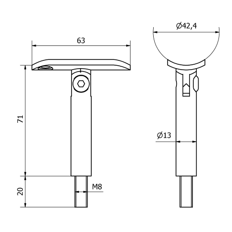 Filettato M8 x 20 per tubo da 42,4x2,0