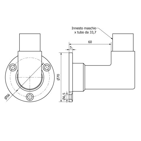 Gomito con piastra inox per tubo da 33,7x2