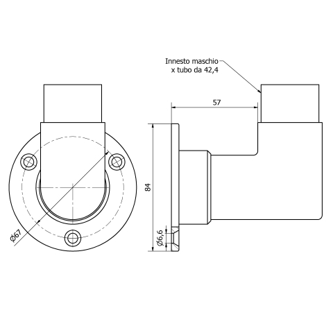 Gomito con piastra inox per tubo da 42,4x2