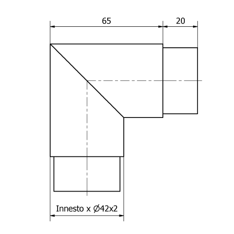 Gomito a 90° inox per tubo da 42,4