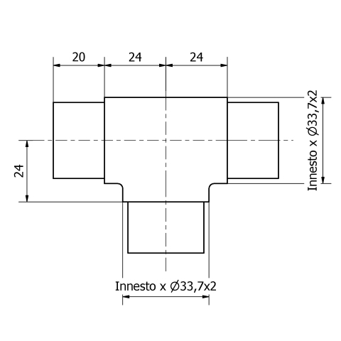 Tee inox per tubo da 33,7 x2,0