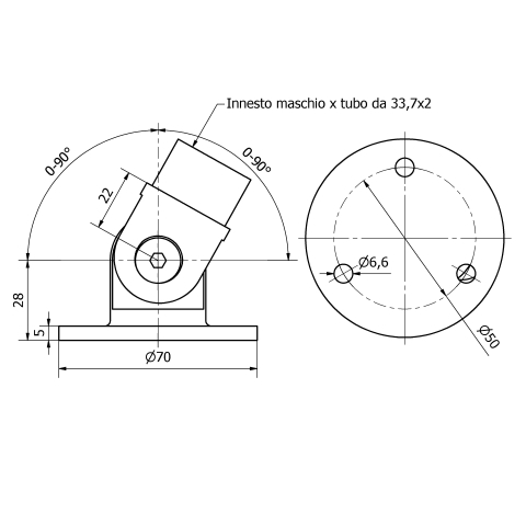 Snodo con piastra inox aisi 304 per tubo da 33,7x2