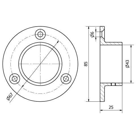 Piastra femmina inox per tubo da 42,4