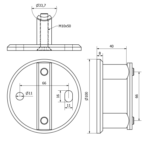 Piastra laterale inox satinato per tubo da 33,7