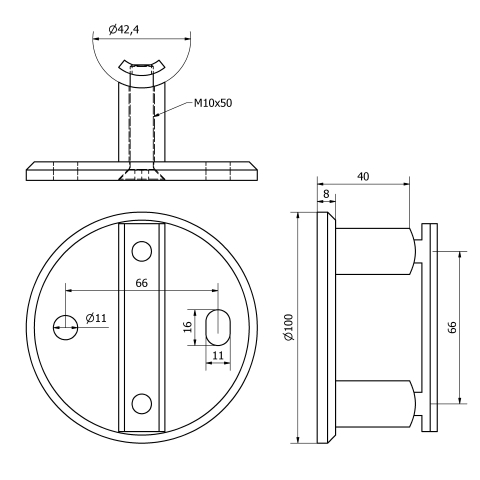 Piastra laterale inox satinato per tubo da 42,4