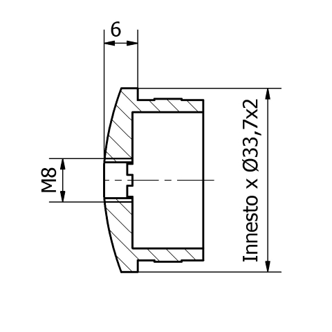 Tappo inox per tubo da 33,7 con foro filettato M8