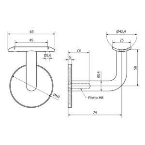 Supporto corrimano tipo 2 inox per tubo da 42,4