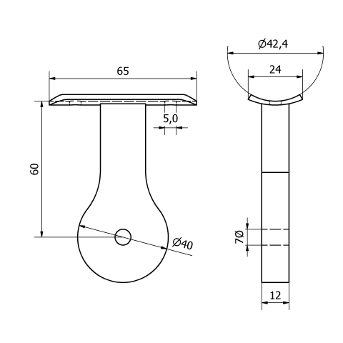 Supporto per corrimano inox per montante doppio piatto