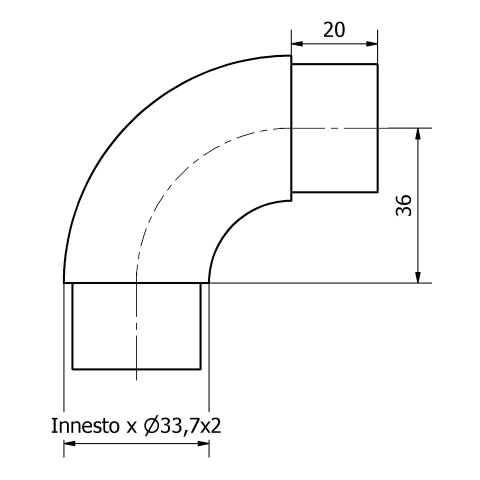 CURVA A 90° PER TUBO Ø 33,7 x 2 AISI 304 SATINATO-9487