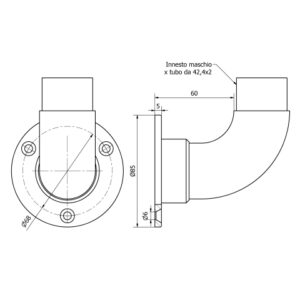 CURVA A 90° CON PIASTRA Ø 42,4 x 2 AISI 316 SATINATO-9462