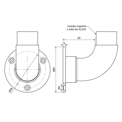 CURVA A 90° CON PIASTRA Ø 42,4 x 2 AISI 316 SATINATO-9462