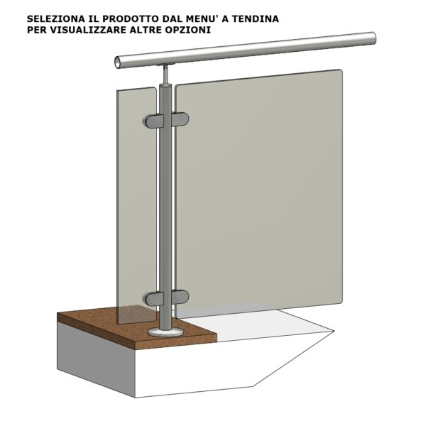 MONTANTE A TERRA Ø 42,4 PER VETRO AISI 316 SATINATO - Inox Forniture