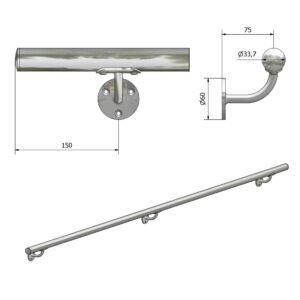 CORRIMANO A MURO Ø 33,7 AISI 304 SATINATO TIPO 1-1804