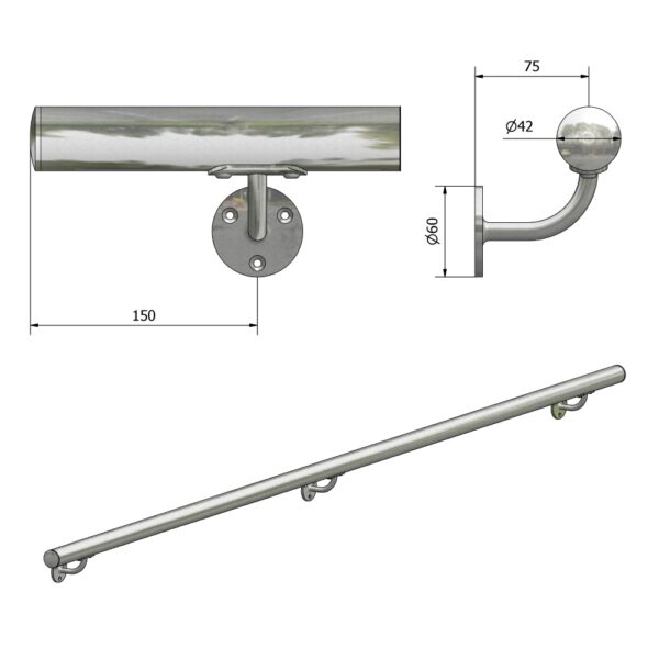 TUBO INOX AISI 316 PER CORRIMANO Ø 42,4x2,0x3000 mm PER RINGHIERE