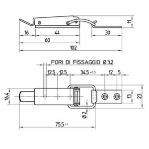 Chiusura a leva lunghezza 102 mm. acciaio inox AISI 304