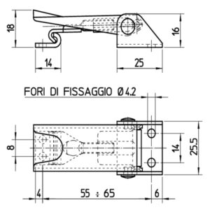 Chiusura a leva regolabile in acciaio inox AISI 304 Lunghezza totale da 65 a 75 mm.