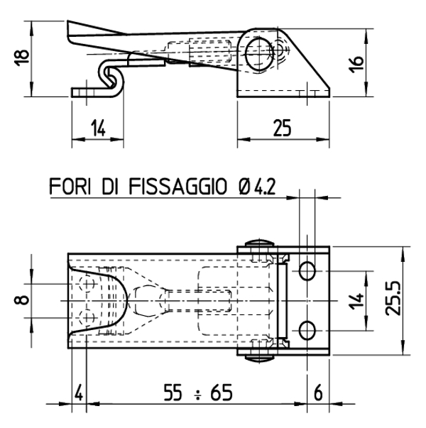 Chiusura a leva regolabile in acciaio inox AISI 304 Lunghezza totale da 65 a 75 mm.