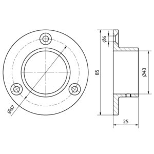 Schema piastra femmina per tubo Ø 42,4 mm in acciaio inox AISI 316 lucido