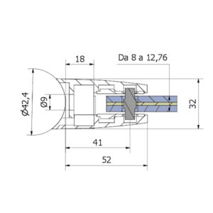 Scheda morsetto 52x52 con attacco Ø 42.4 in acciaio inox AISI 316 lucido.